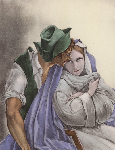 Ilustracja Brunelleschiego do Contes et Nouvelles de La Fontaine (kolorowa litografia) autorstwa Umberto (after) Brunelleschi