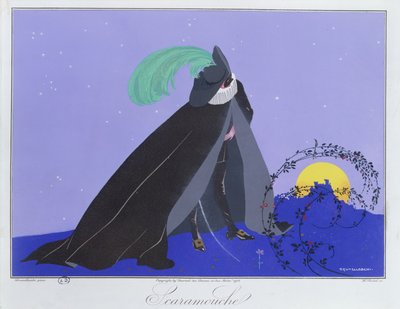 Scaramouche, z wydania „Maski i postacie teatru włoskiego” „Le Journal des Dames et des Modes”, sztychowane przez Henri Reidela (fl.1914-20) 1914 (kolor litho) autorstwa Umberto (after) Brunelleschi