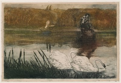 Jezioro z łabędziami autorstwa Umberto Boccioni