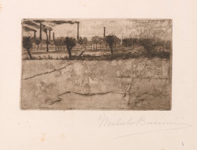 Krajobraz z zakładami przemysłowymi autorstwa Umberto Boccioni