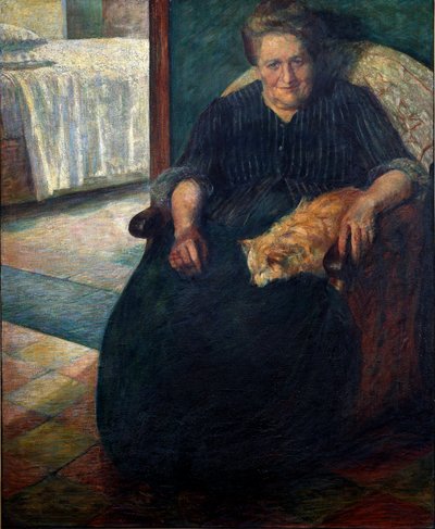 Madame Virginie (La signora Virginia) Portret otyłej kobiety siedzącej z kotem na kolanach. Obraz Umberto Boccioniego (1882-1916) 1905 Nd. 140x115,5 cm Mediolan, Museo del Novecento autorstwa Umberto Boccioni
