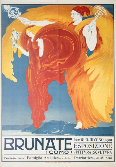 Plakat do wystawy malarstwa i rzeźby w Brunate, Umberto Boccioni (1882-1916), chromolitografia, 70x50 cm autorstwa Umberto Boccioni