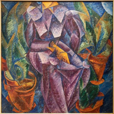 Konstrukcja prostopadła spiralna. Siedząca kobieta autorstwa Umberto Boccioni