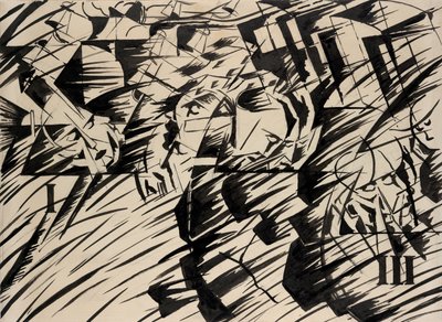 Stany umysłu: Ci, którzy odchodzą, 1912 (tusz na papierze) autorstwa Umberto Boccioni