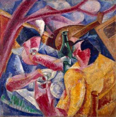 Pod pergolą, Neapol Obraz Umberto Boccioniego (1882-1916) 1914. Olej i kolaż na płótnie. Ciemny. 83x83 cm Mediolan, Muzeum Novecento autorstwa Umberto Boccioni