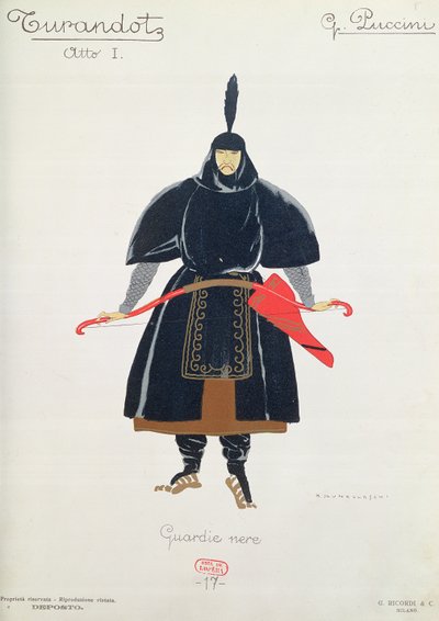 Projekt kostiumu dla Czarnej Gwardii z Turandot autorstwa Giacomo Puccini autorstwa Umberto Brunelleschi