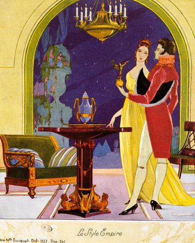 Scena w stylu empirowym, oprawa teatralna, akwarela autorstwa Umberto Brunelleschi
