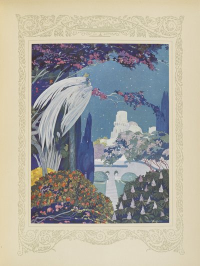 Jednak piękny Bluebird nigdy nie przestał krążyć wokół pałacu, ilustracja z „Contes du Temps Jadis”, czyli „Tales from Times Past”, s. 32 autorstwa Umberto Brunelleschi