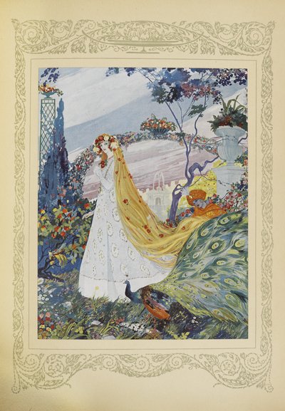 Zawsze zakrywała swoje kręcone włosy koroną z kwiatów na głowie, ilustracja z „Contes du Temps Jadis” lub „Tales from Times Past”, s.10 autorstwa Umberto Brunelleschi