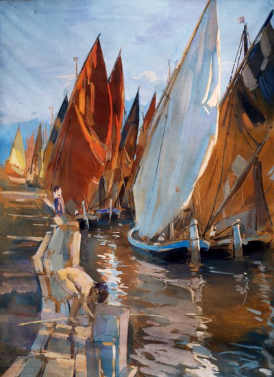Żaglówki Adriatyku, autorstwa Umberto Coromaldi (1870-1948). Włochy, XX wiek. autorstwa Umberto Coromaldi