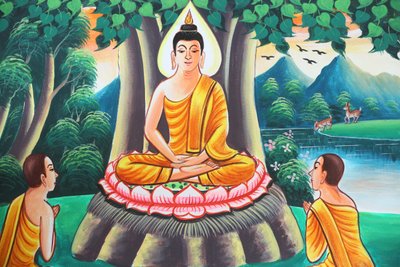 20151103, Kasi, Laos : Obraz przedstawiający historię życia Buddy Siakjamuniego autorstwa Unbekannt