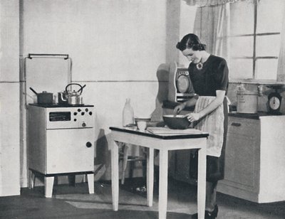Kuchnia brytyjska wyposażona w szafową kuchenkę gazową, 1942 r. autorstwa Unbekannt