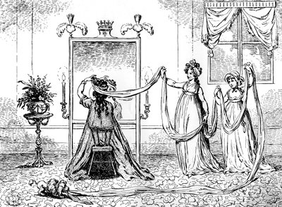 Dama nakładająca czapkę, czerwiec 1795 autorstwa Unbekannt