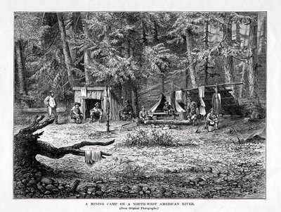 Obóz górniczy na rzece północno-zachodniej Ameryki, 1877 r. autorstwa Unbekannt