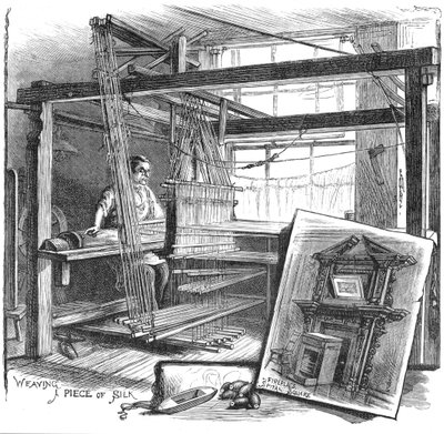 Tkacz jedwabiu ze Spitalfields na swoim ręcznym krośnie, 1884 autorstwa Unbekannt