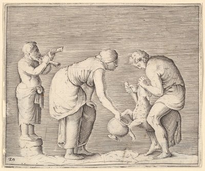 Kobieta zbierająca krew z owcy, wyd. 1599-1622. autorstwa Unbekannt