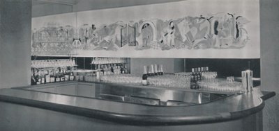 Mural z barem koktajlowym z rzeźbionego i emaliowanego linoleum w hotelu Berkeley, Montreal, 1942 r. autorstwa Unbekannt
