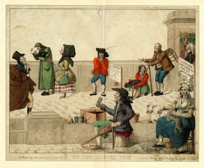 Róg Pont Neuf, Paryż, z chromymi żebrakami i ulicznymi sprzedawcami, ok. 1813 r. autorstwa Unbekannt