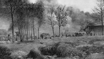 Gospodarstwo płonące od niemieckich bomb zapalających, Artois, Francja, I wojna światowa, 1915 autorstwa Unbekannt