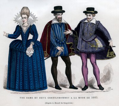 Dama i dwóch panów we francuskich strojach z lat 1605 1882-1884 autorstwa Unbekannt