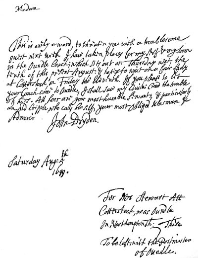 List napisany przez Johna Drydena 1631-12700, angielski poeta, 1699 1840 autorstwa Unbekannt