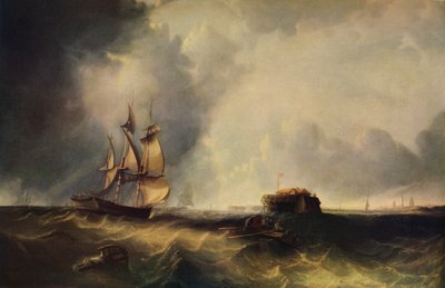 Statek i ludzie w łodzi wiosłowej u Calais, c1830, 1938 autorstwa Unbekannt
