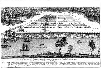 Widok miasta Savannah, w kolonii Georgia, Karolina Południowa, 1741, ok. 1880 autorstwa Unbekannt