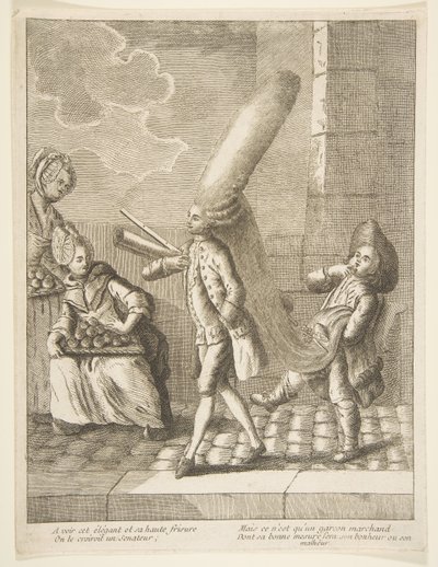 Aby zobaczyć jego elegancki det i jego wysokie loki, można by pomyśleć, że jest senatorem, ale jest tylko..., 1720-75. autorstwa Unbekannt