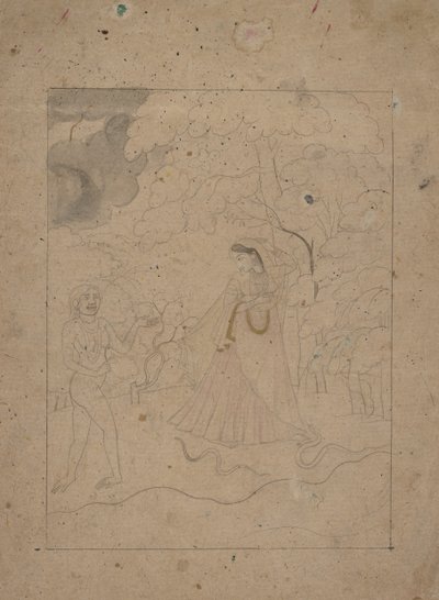 Abhisarika Nayika Heroine Braving the Night, K. 1800. autorstwa Unbekannt