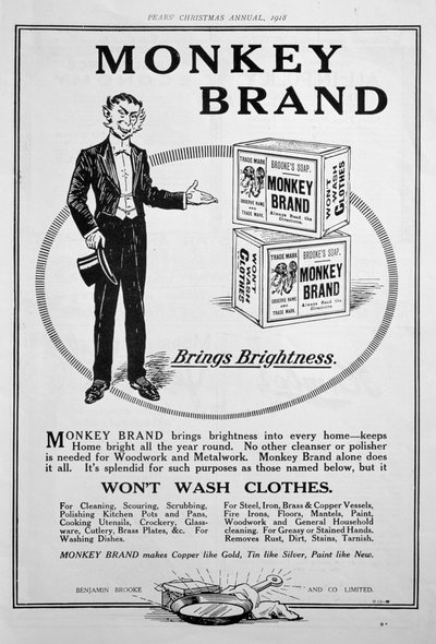 Reklama mydła Brookes Monkey Brand, 1918 autorstwa Unbekannt