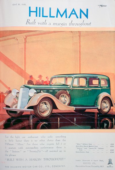 Reklama samochodów marki Hillman, 1935 autorstwa Unbekannt