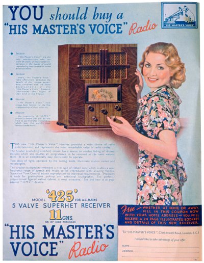 Reklama radia His Masters Voice, 1936 autorstwa Unbekannt