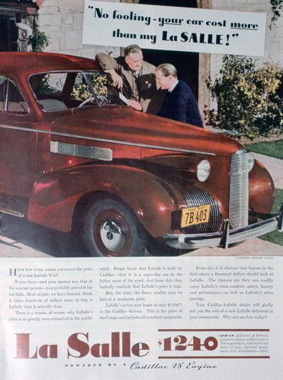 Reklama samochodu LaSalle V8, 1939 autorstwa Unbekannt