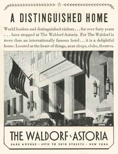 Reklama hotelu Waldorf-Astoria w Nowym Jorku, 1934. autorstwa Unbekannt