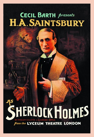 Affiche de la piece de theatre de "Sherlock Holmes" Williama Hookera Gillette