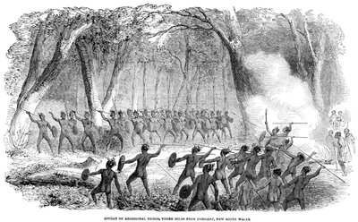Affray of Aborygenów, trzy mile od Brisbane, Nowa Południowa Walia, 1854 autorstwa Unbekannt