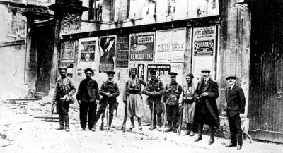 Chasseur afrykański, dwóch Turków i trzech żołnierzy brytyjskich, Soissons, Francja, I wojna światowa, 1914 autorstwa Unbekannt