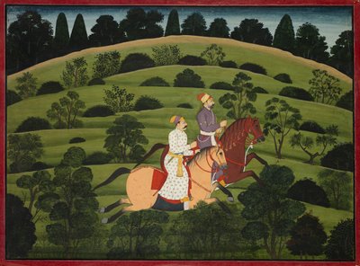 Akrura jedzie w kierunku Dwarki, strona z dużej Basohli Bhagavata Purana, ok. 1930 r. 1760-1765. autorstwa Unbekannt