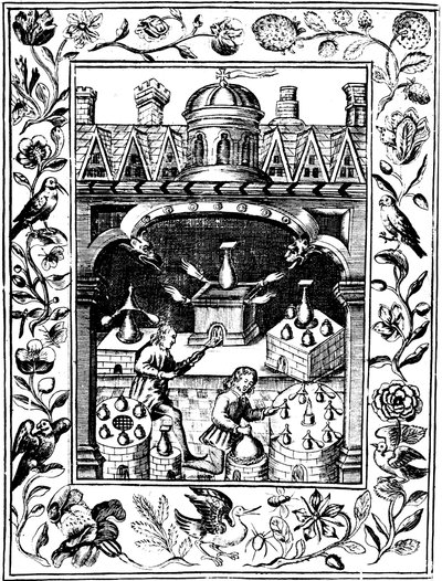 Laboratorium alchemiczne przedstawiające różne formy pieca i naczyń, 1652 autorstwa Unbekannt