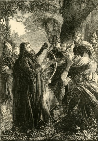 Alfred Wielki, przebrany za harfiarza, Grając przed Guthrumem, 878, 1890. autorstwa Unbekannt