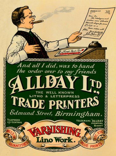 Allday Ltd., Reklama Trade Printers, 1910 autorstwa Unbekannt