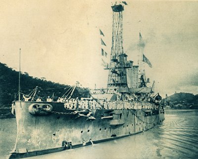 Amerykański pancernik Missouri przechodzący przez kanał panamski autorstwa Unbekannt