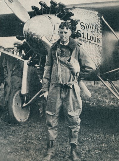 Amerykański lotnik Charles Lindbergh i jego samolot, Spirit of St Louis, c1927 c1937 autorstwa Unbekannt