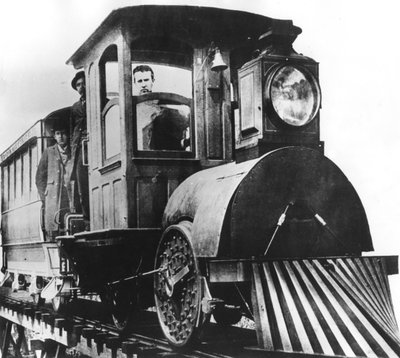 Amerykański wynalazca Thomas Alva Edison na pokładzie kolei elektrycznej, 1892 autorstwa Unbekannt