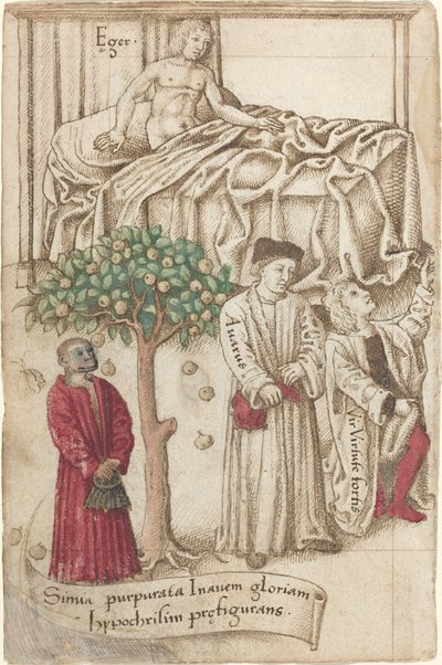 Małpa w purpurze z chorym, dobrym i skąpcem [fot. 36 wers. 15121515. autorstwa Unbekannt
