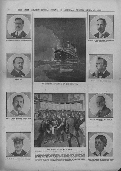 Artystyczne wrażenie katastrofy i okropne wieści w Lloyds, 20 kwietnia 1912. autorstwa Unbekannt