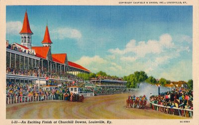 Ekscytujące wykończenie w Churchill Downs, Louisville, Ky, c1940 autorstwa Unbekannt