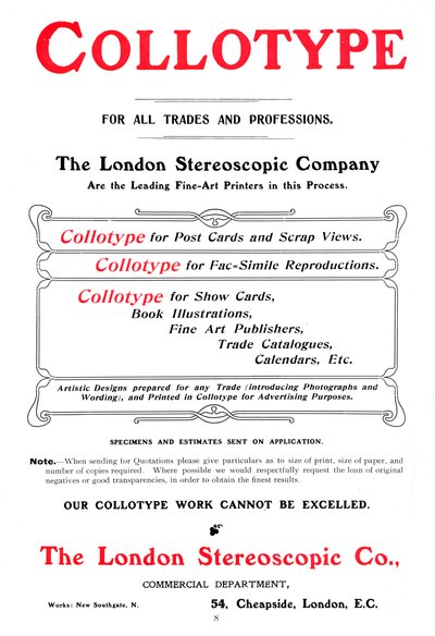 Reklama procesu Collotype oferowana przez The London Stereoscopic Company, 1903 autorstwa Unbekannt
