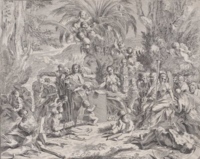 Alegoria malarstwa, które jako dziecko w centrum lewej kreśli na tabliczce, surrou..., 1650-1700. autorstwa Unbekannt