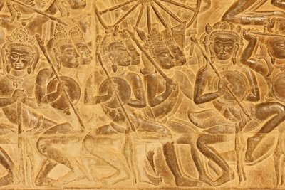 Angkor Wat Detal rzeźby reliefowej z bitwy pod Kurukszetrą, Siem Reap, Kambodża autorstwa Unbekannt